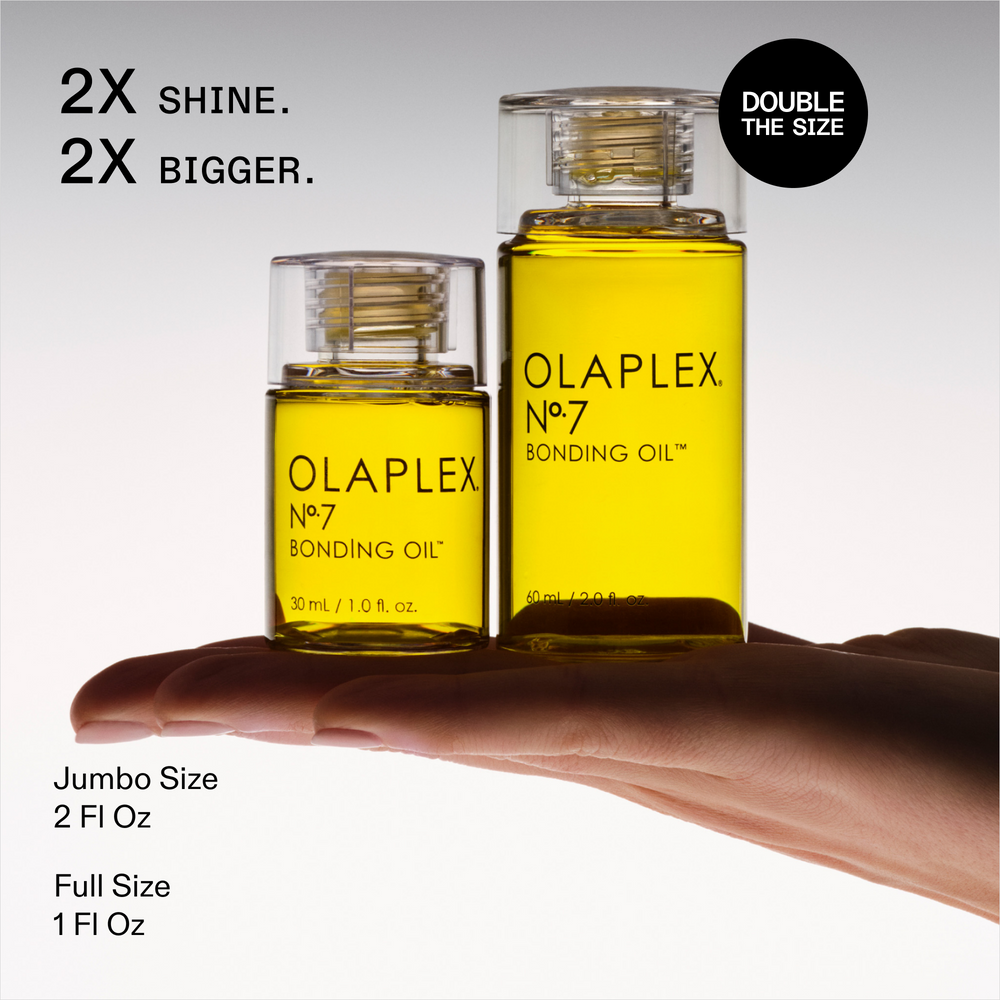 OLAPLEX No.7 Bonding Oil full-size 30 ml and jumbo 60 ml bottles