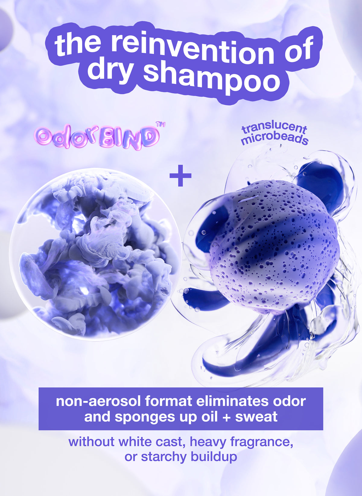 K18 AirWash translucent microbeads and feature text on a light purple background