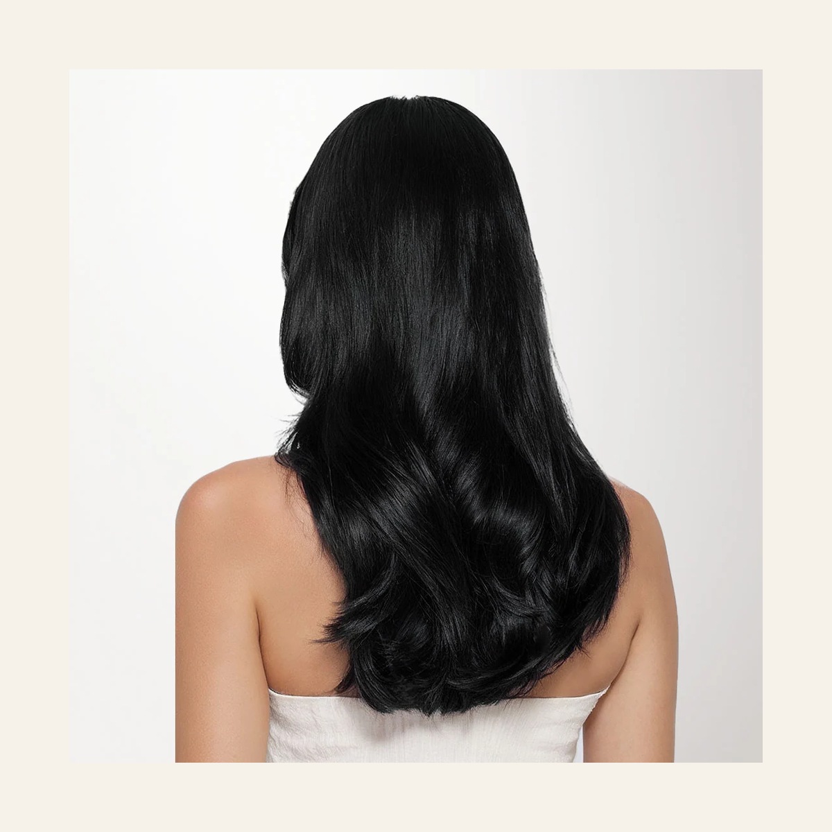 GOO GOO Jet Black Classic collection styled in waves, viewed from behind