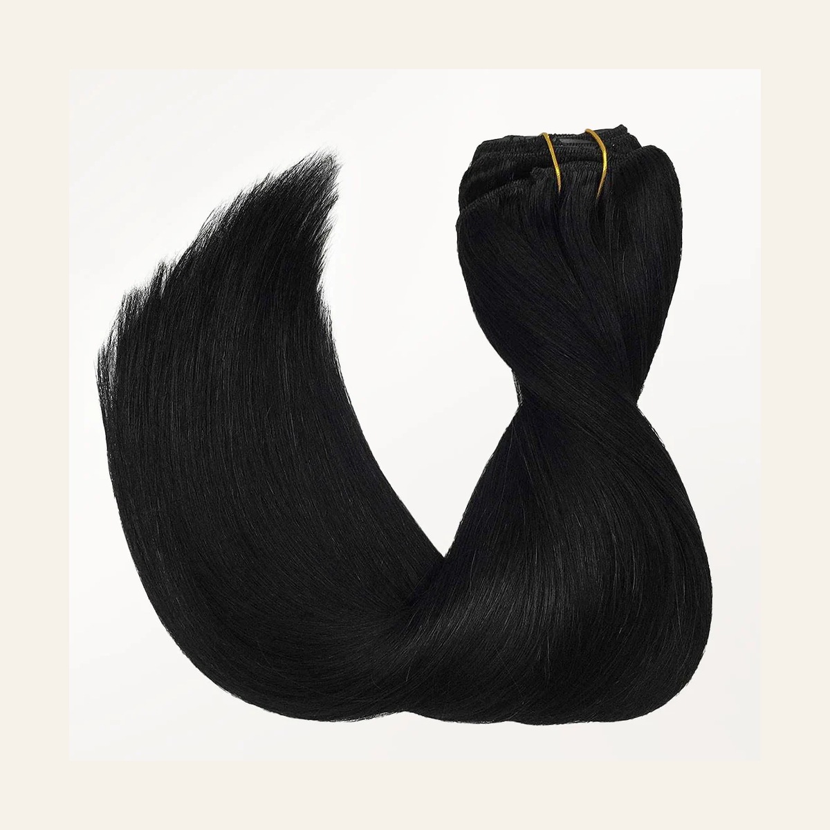 GOO GOO Jet Black Classic extension hair bundled to show its colour and length