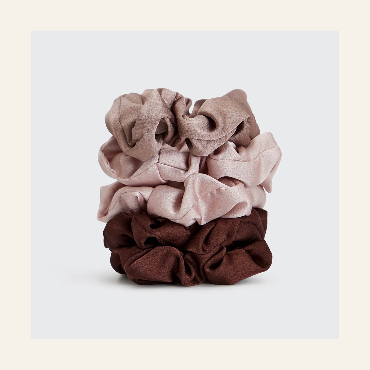Five Cameo Kitsch Satin Sleep Scrunchies stacked together