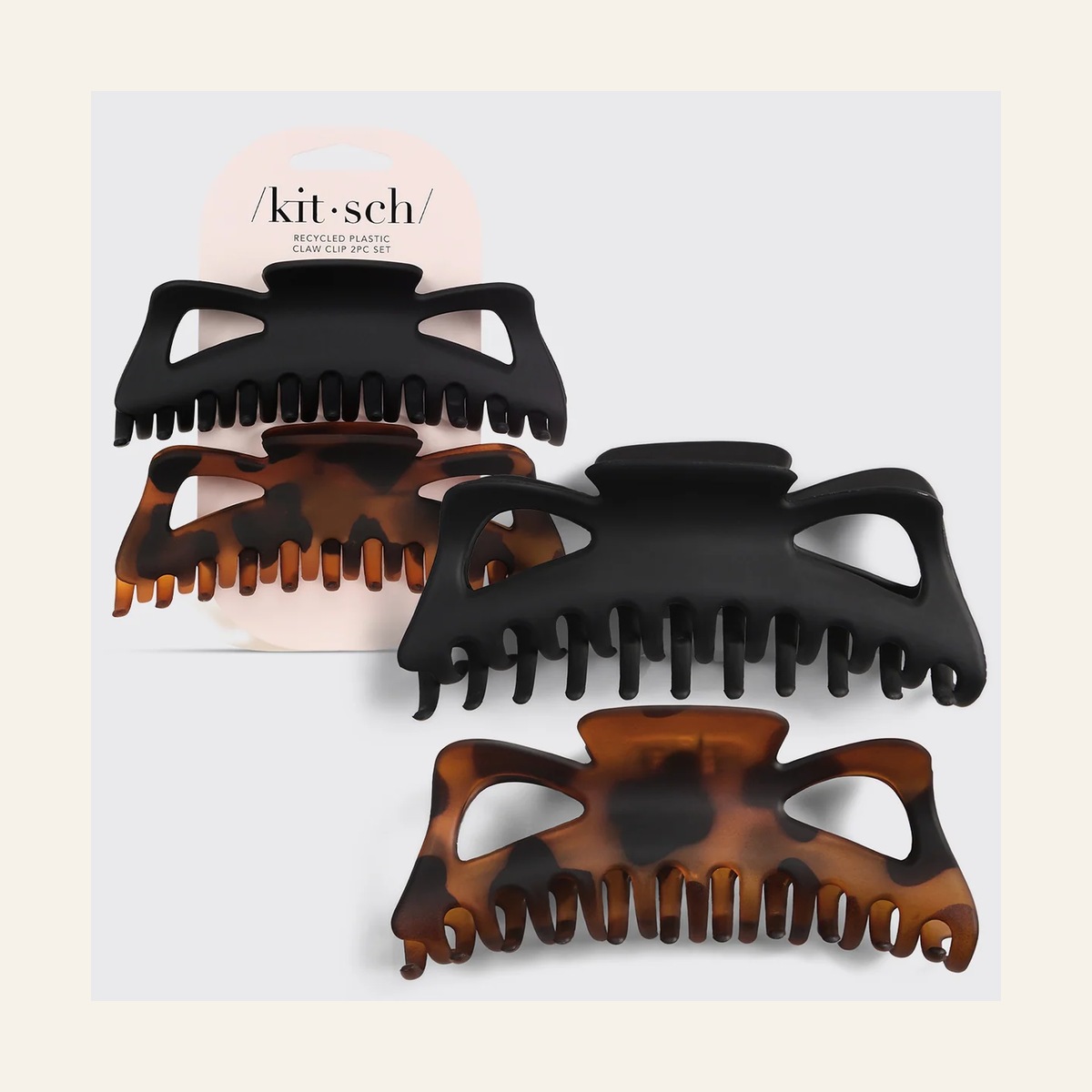 Kitsch Jumbo Claw Clips two-piece set shown on its backing card with separate views of both clips