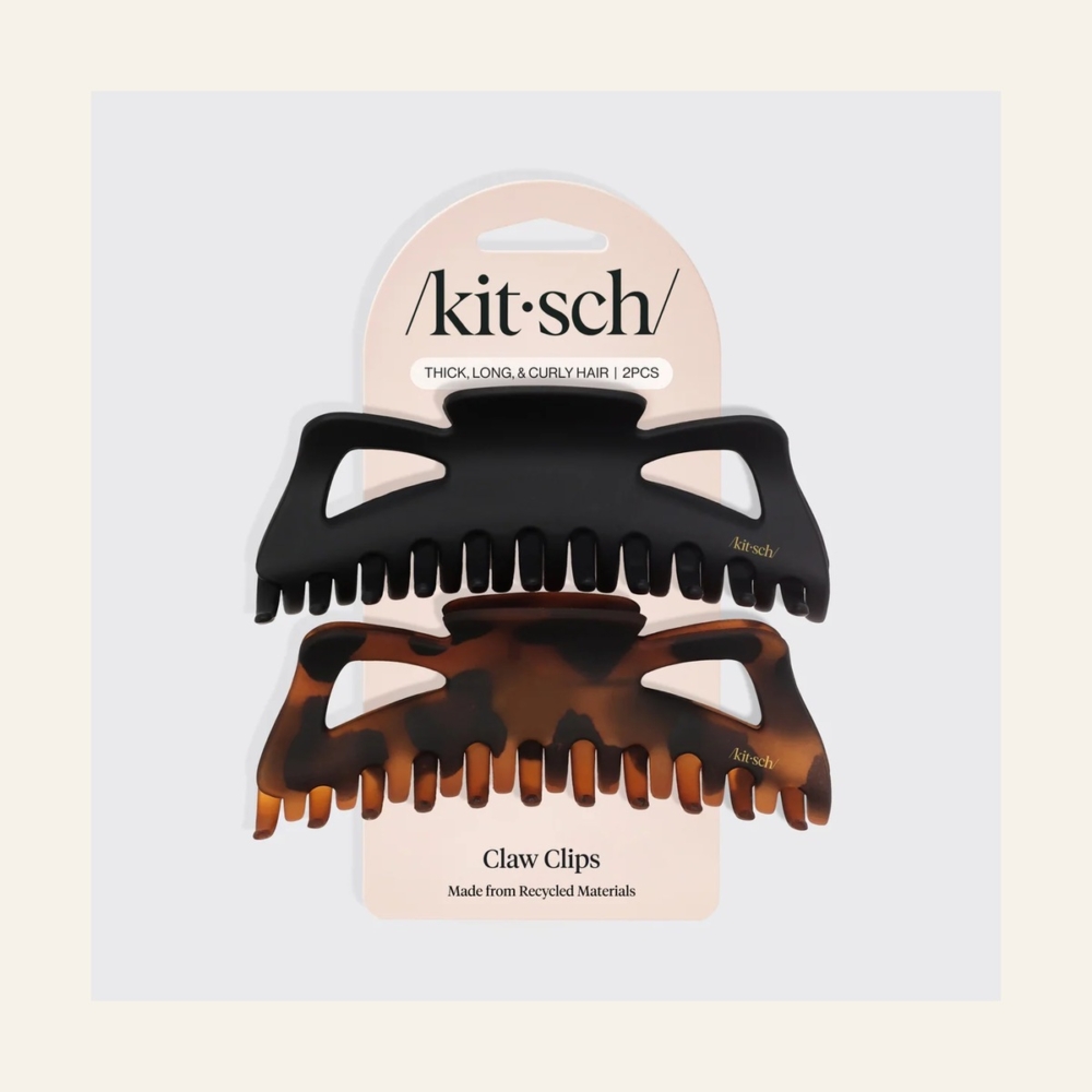 Kitsch Black and Tortoise Jumbo Classic Claw Clips two-piece retail pack