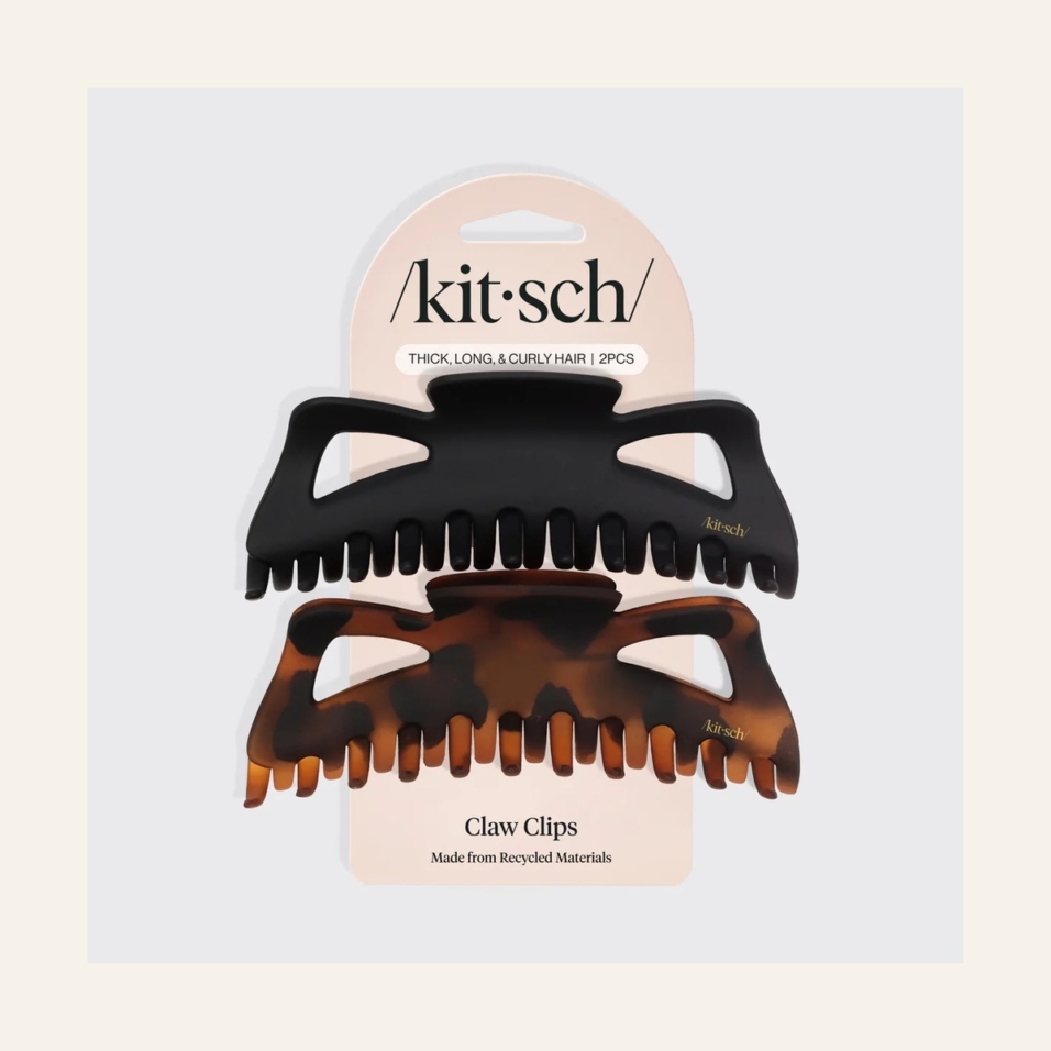 Kitsch Black and Tortoise Jumbo Classic Claw Clips two-piece retail pack