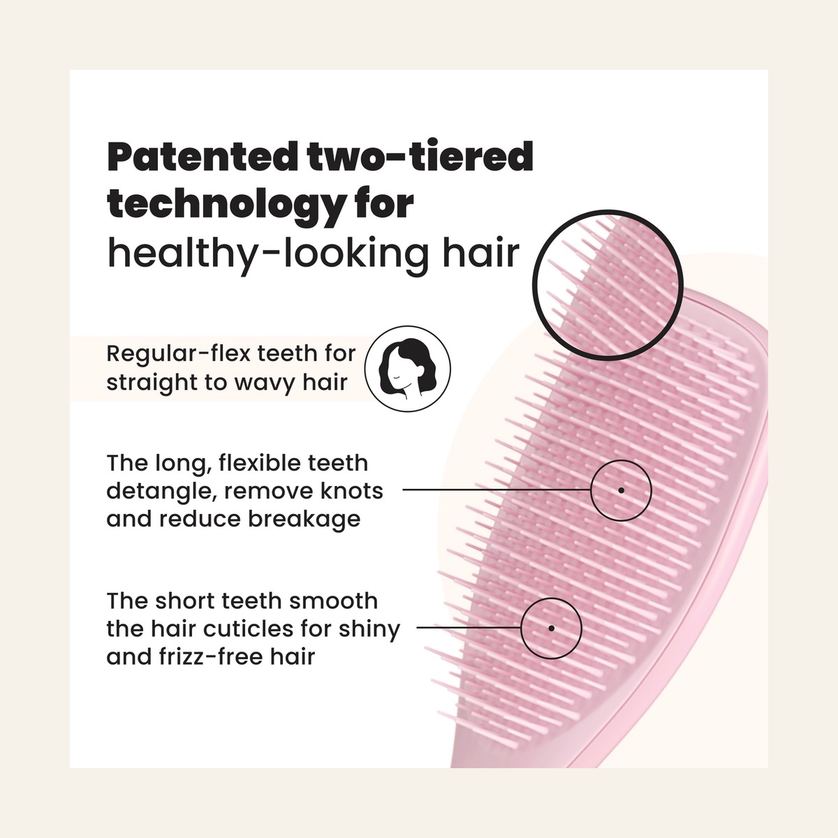 Tangle Teezer Ultimate Detangler Millennial Pink two-tier teeth diagram